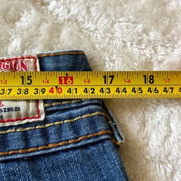 Y2k True Religion Rainbow Joey Jean 30 Blue Flare USA Flap Pocket Stitched - Picture 9 of 12